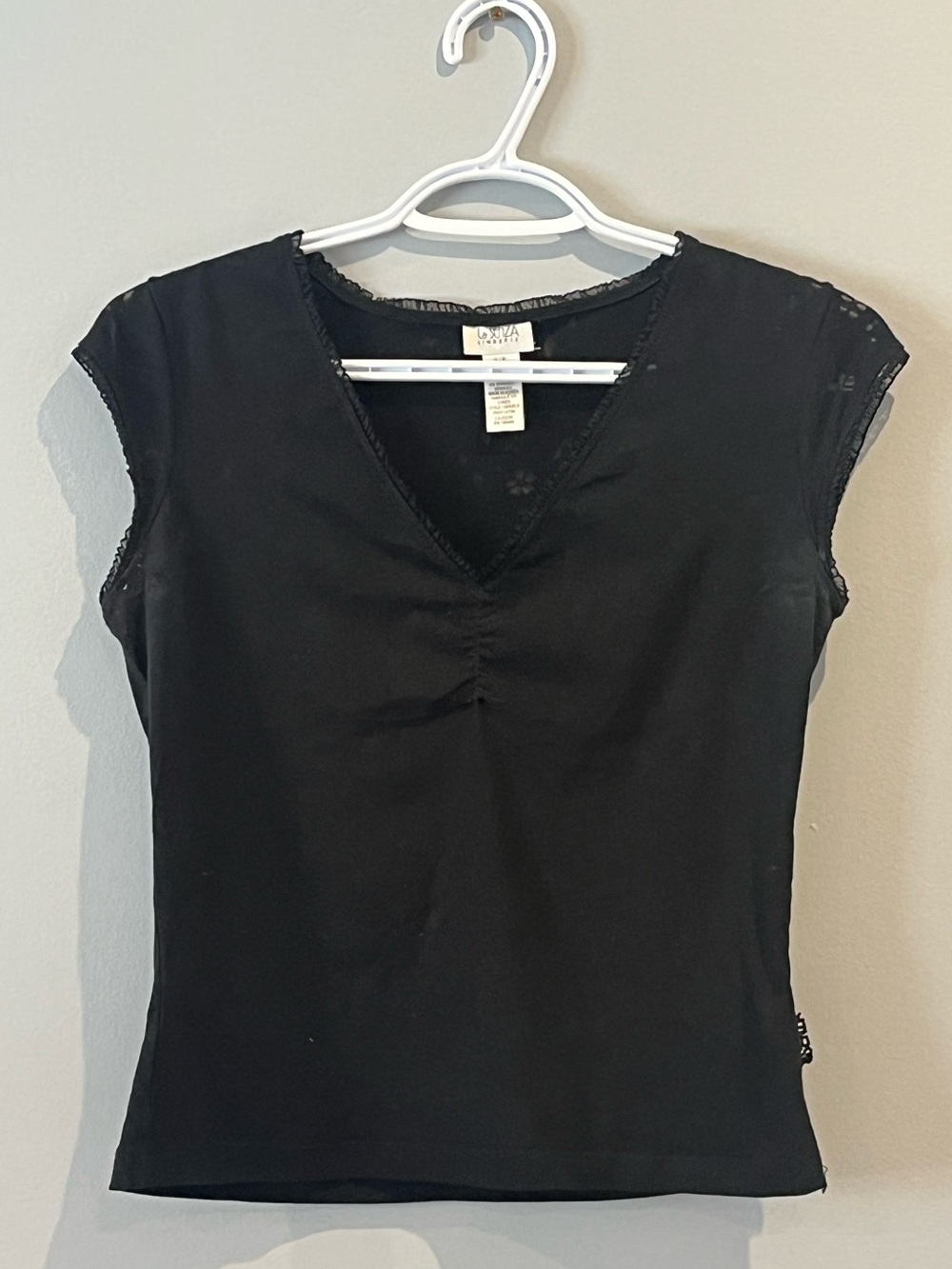 La Senza Y2K Black Lace Lingerie Tank Top Scrunched Middle Flower Partterned